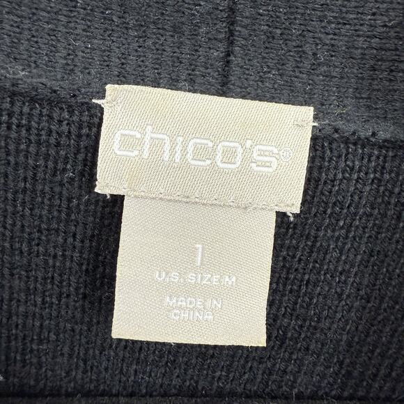 Chicos 1 Long Embroidered Cardigan Medium Gold Floral Black Artsy Boho Fairy - Picture 8 of 11